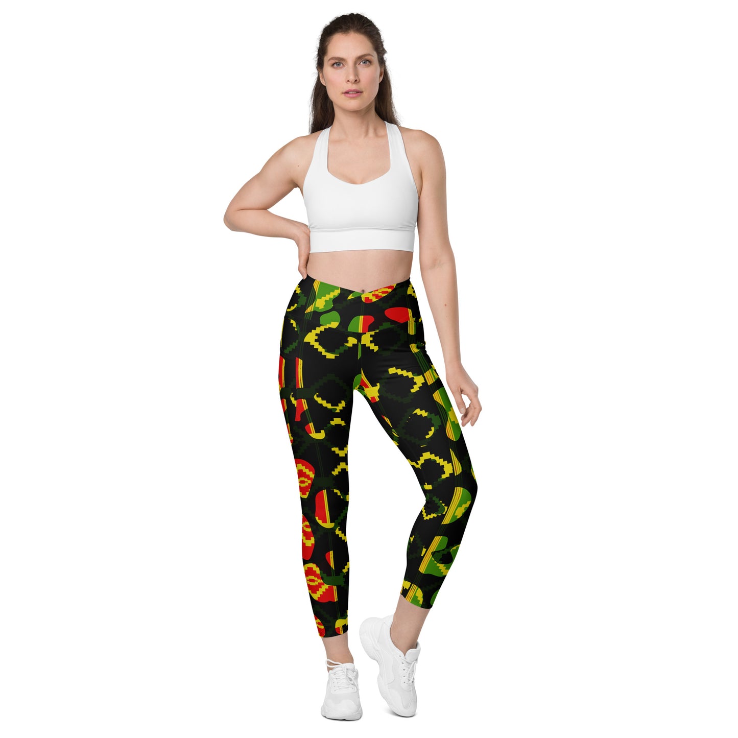Black Reggae Crossover leggings with pockets