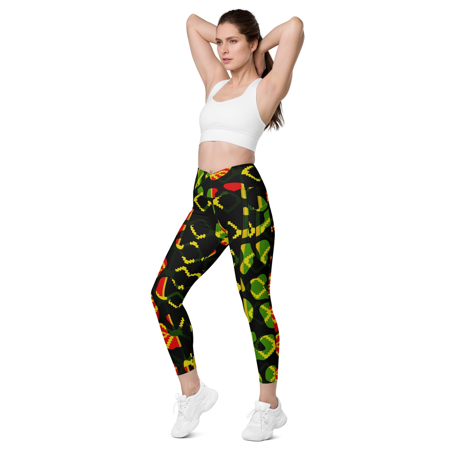 Black Reggae Crossover leggings with pockets