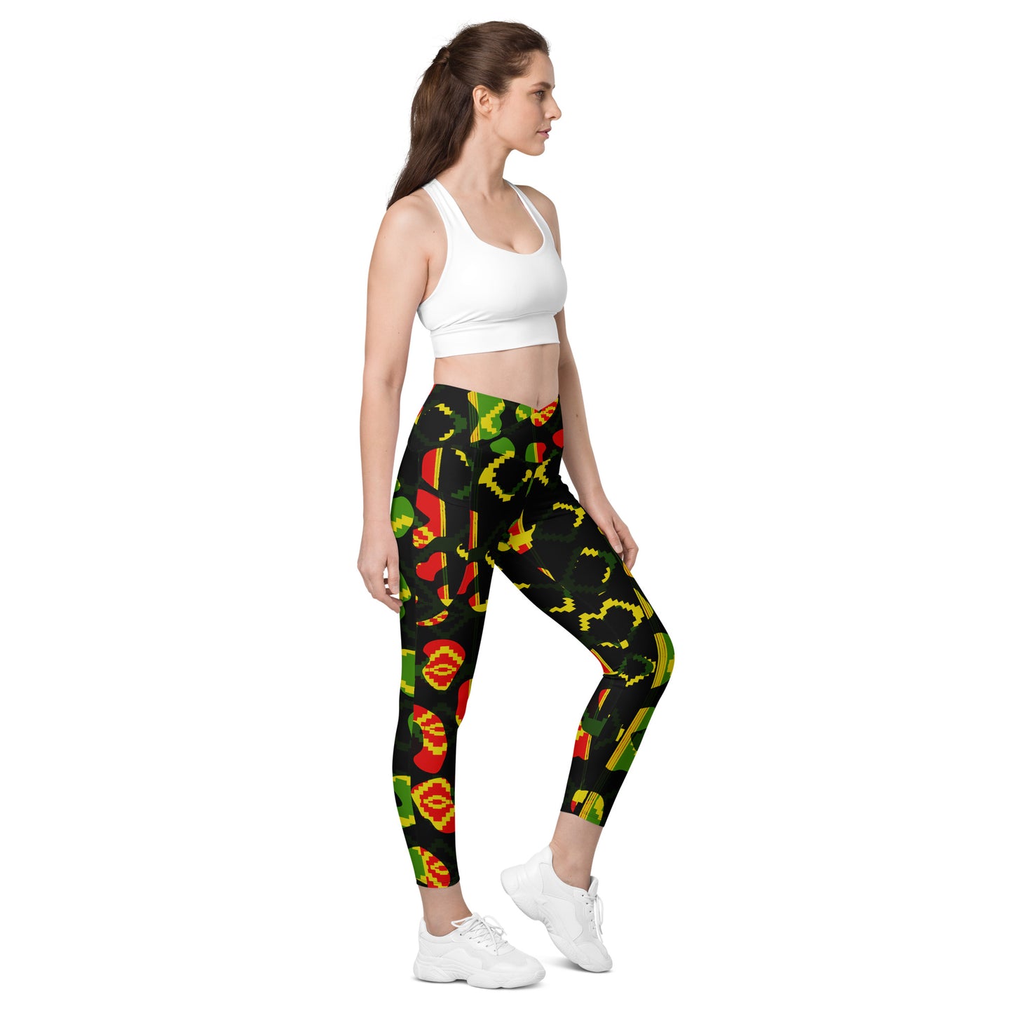 Black Reggae Crossover leggings with pockets